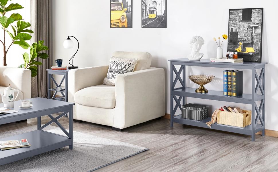Yaheetech 3-Tier Console Table Sofa Side Table with X-shape Reinforcement Structures for Entryway Living Room Yaheetech 3-Tier Console Table Sofa Side Table with X-shape Reinforcement Structures for Entryway Living Room