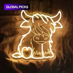 Highland Cow LED Neon Sign, USB Powered Adjustable Brightness Wall-Mounted Decorative Light, Atmosphere Lighting for Home Bedroom Party Decoration Gift Idea, Christmas gift, Party Ambiance