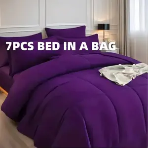 Cosybay 7pcs Luxury Color Bed Comforter Sets, Halloween Bedding Comforter Sets Queen Size, 4 Pillowcases, Comforter Sets Queen, Flat Sheet, Fitted Sheet, Quilt Set, Perfect for Home Bedroom & Hotel & School, Soft Like Satin Fabric, Soft, Bed In A Bag