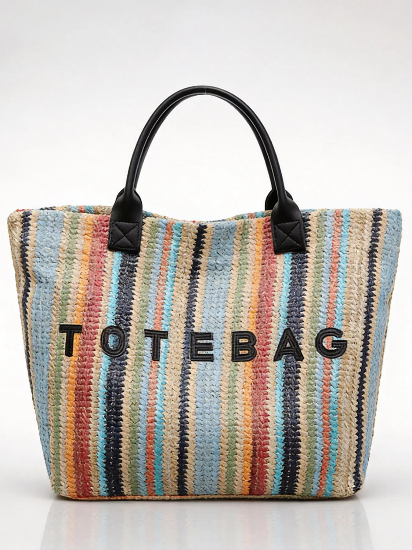 2026 Spring Summer Korean Style Rainbow Striped Woven Tote Bag, Large Capacity Handbag, Versatile Commuter Shoulder Bag, Ins Fashion, Casual Fashion Bag, Fashionable Patterned Bag, Daily Commuter Tote