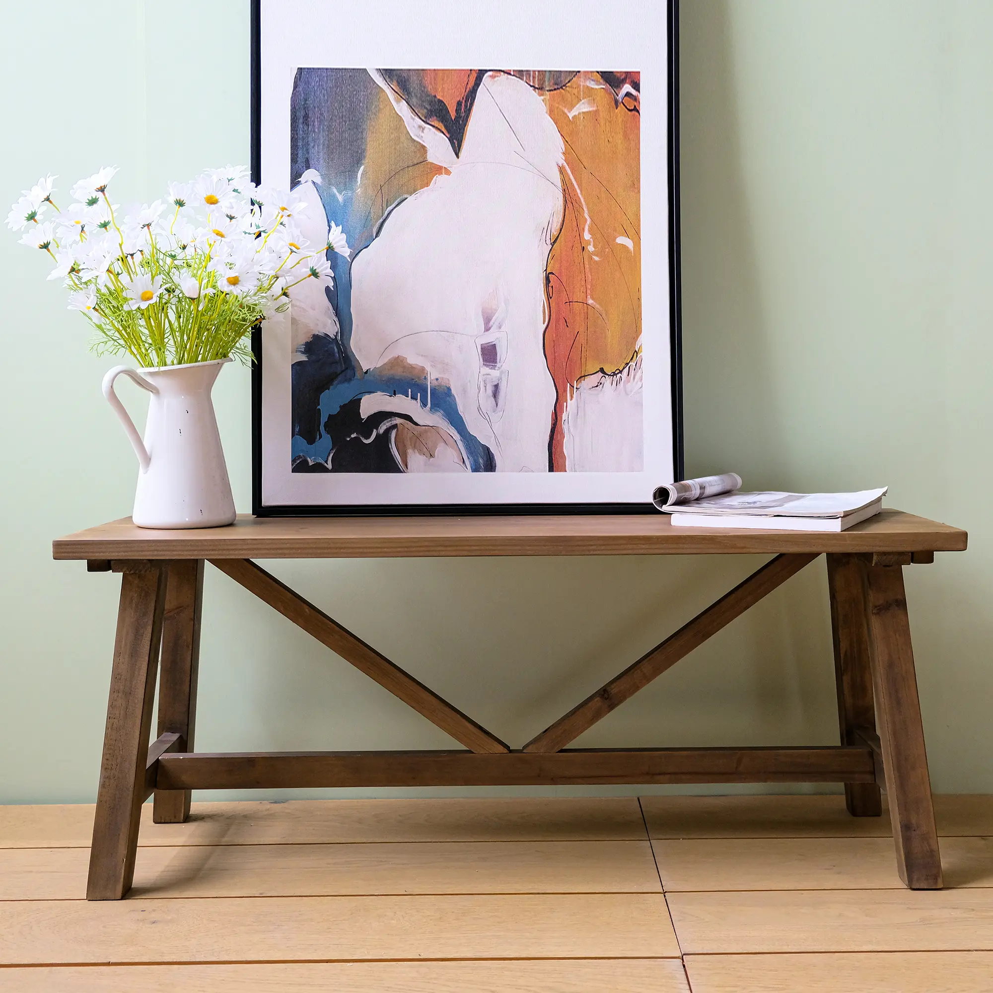 PieDle 43" Farmhouse Wood Bench, Narrow Bench, Long Bench Seat for Entryway, Living Room, Dining Room, Solid Wood