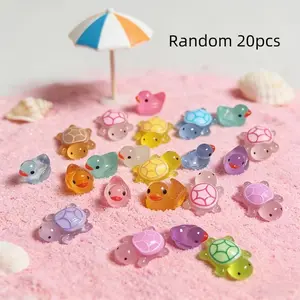 20pcs Glow-In-The-Dark Duck Toys Set, Resin Miniature Ducks & Tortoises, Party Favors, Night Light Gift Pad, Kids Play Accessories