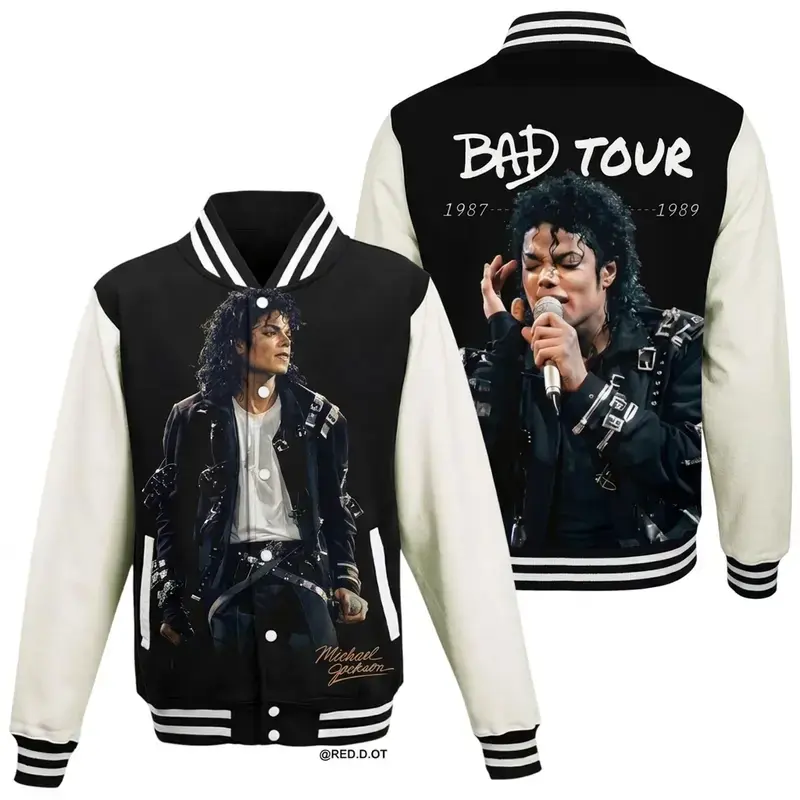 MJ Varsity Baseball Jacket – Retro Music Legend Streetwear Jacket, Baseball Varsity Jacket, Sporty Streetwear Look, Everyday Casual Jacket