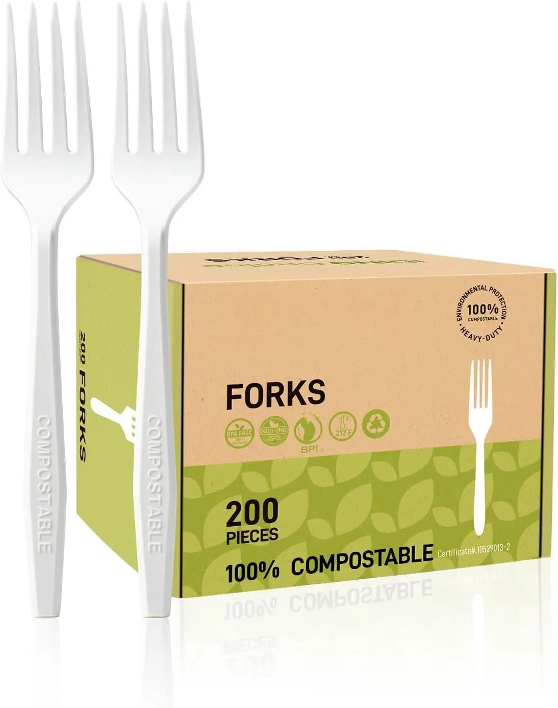 BPI-Certified Cornstarch Utensils Set, 200-Count Heavy-Duty Compostable Corn Forks, Sturdy Large White Chic Disposable Cutlery for Wedding, Outdoor Events, Heat Resistant Tableware