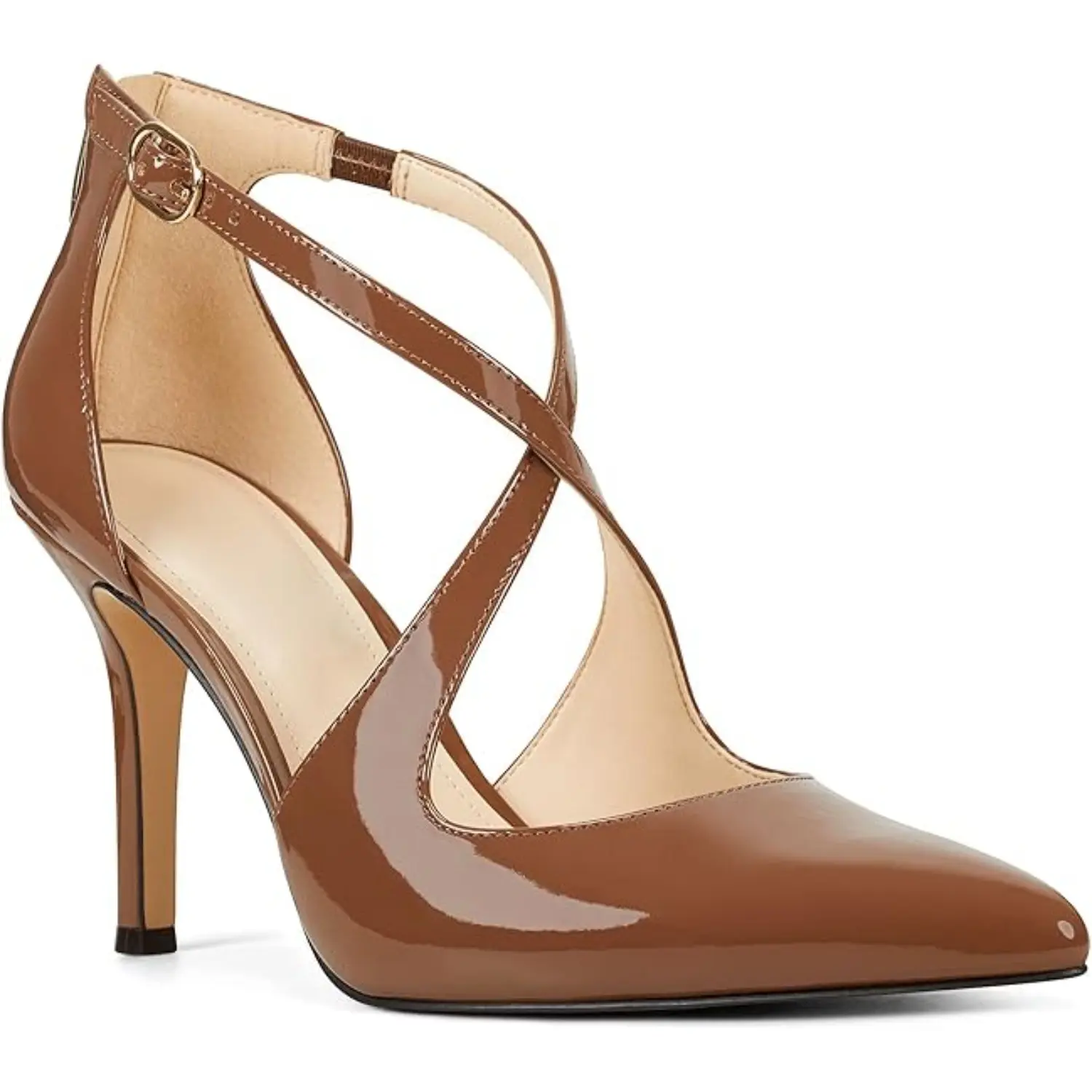Coutgo Women's Elegant Stylish D'Orsay Stilettos Pumps - Pointed Toe, Crossed Straps, Zip-Up High Heel Shoe for Party, Special Occasions (Women's Footwear)