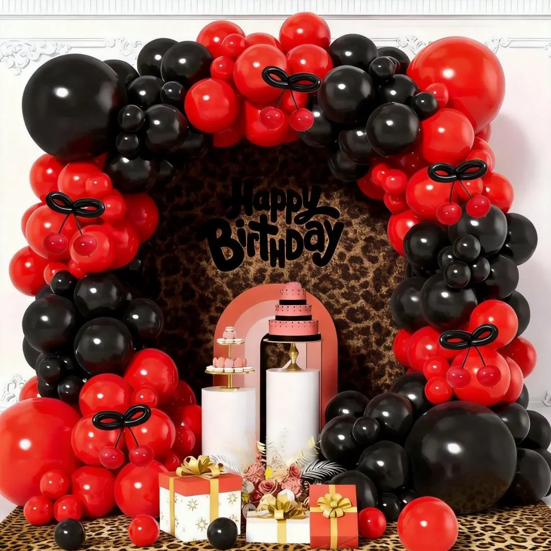 121pcs Cherry Balloon Arch Set, Balloon Arch Kits, 18/10/5 Latex Balloons, Birthday Party Decor, Baby Shower, Singles Day, Cherry Theme Party Decoration