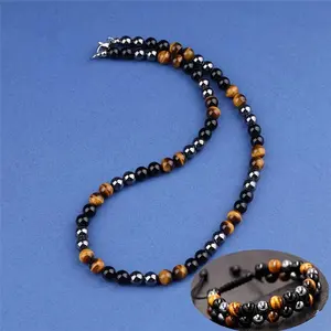 2-Pack Natural Stone Adjustable Braided Rope Necklace + Natural Stone Bracelet for Unisex Confidence Protection Set Grounding