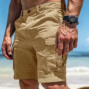 Men's Cotton Khaki Cargo Shorts Multi-Pocket Relaxed Fit Casual Workwear Outdoor Utility Shorts