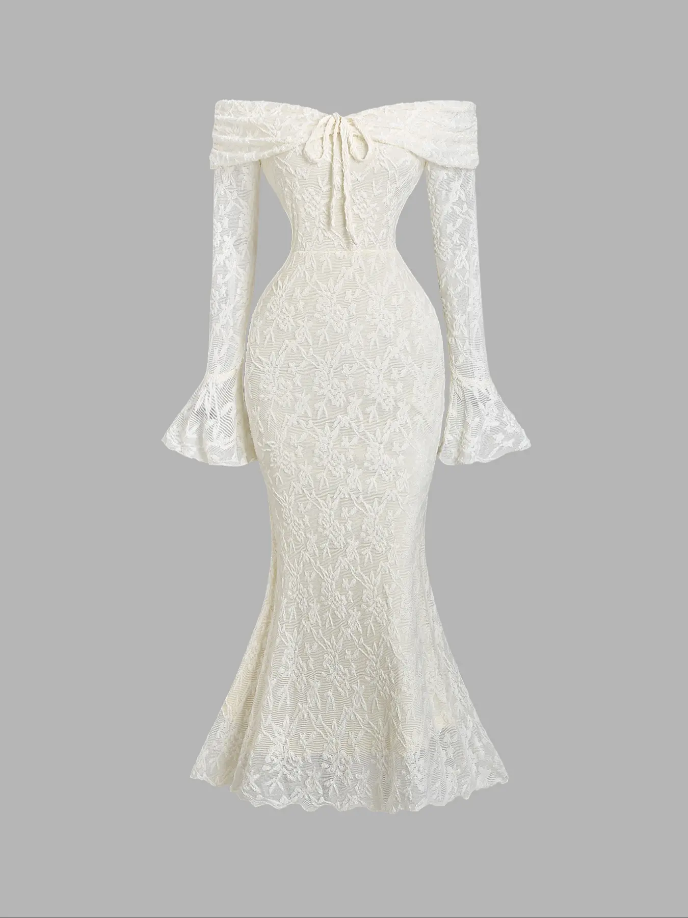 Elegant Off-Shoulder Bodycon Fitted Jacquard Texture Dress, Knit Jacquard Floral Long Sleeve, Mermaid Hem Formal Evening Prom Gown, Romantic Sweet Style, Chic, Womenswear