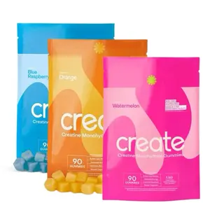 Create Creatine Monohydrate Gummies Supplement for Men & Women - 90ct (3-Pack: Blue Raspberry, Orange, Watermelon Flavors) Healthcare Muscle Fitness Dietary