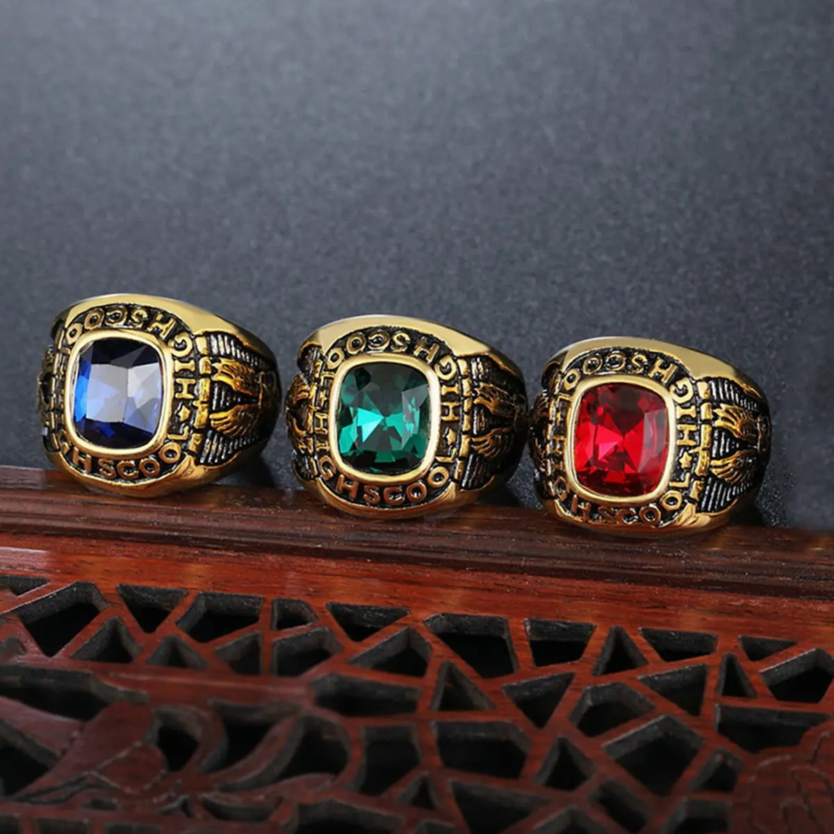 Men's Double Eagle Geometric Anti-Rust Stainless Steel Chunky Statement Ring - Luxury Hip-Hop Costume Jewelry, Bold Fashion Accessory for Rings Enthusiasts