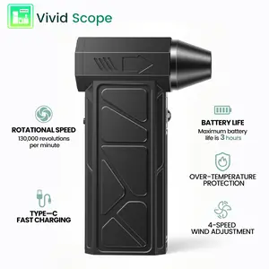 Powerful Turbo Fan  130,000 RPM Cleaner Set with 4 Attachments Mini Portable Jet Fan High Speed Spinning Type-C Rechargeable Clear Fan for Cars Computers Keyboards and Lenses Cordless Blower