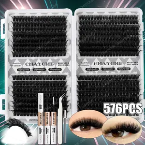 640/592/576 Clusters Thick Lash Kit, 10D-150D Mix Density, with Bond and Seal Adhesive & Tools, Waterproof, Long-Lasting, Beginner-Friendly, for Daily/Outdoor/Dates/Festivals, Volumizing Eyelash Extensions