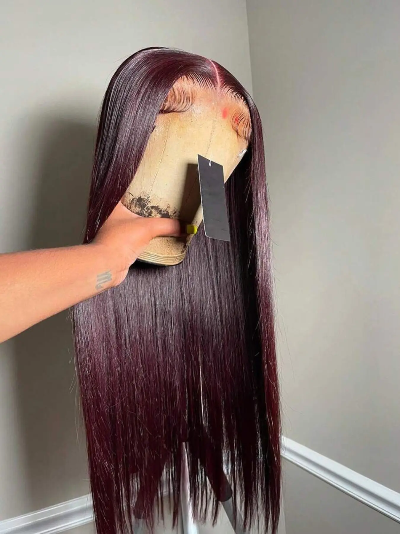 Glueless Burgundy Lace Closure Wigs Human Hair Wigs For Women 99J Straight Wigs 150% Density Red Colored Curly Human Hair Wig Pre Plucked 5x5 HD Transparent Lace Frontal Wigs Lace Wear Wigs