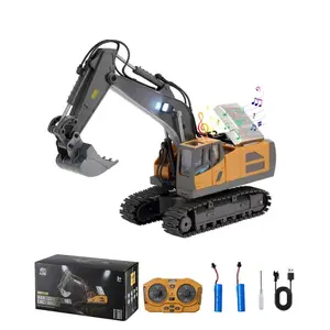 Remote Control Excavator Toy, 11 Channel, 1:20 Scale Remote Control Digger Toy, RC Excavator with Lights & Sounds, Full Functional Construction Vehicles for Kids, 2 Batteries, Birthday Present