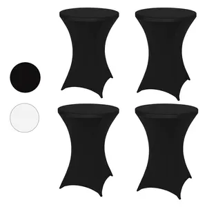 4 pcs Spandex Cocktail Table Covers,Fitted and Wrinkle-resistant Round Tablecloth, For Home, Dinning room,Party, Wedding and Birthday, 24" x43" Black Artificial Flower Wreath