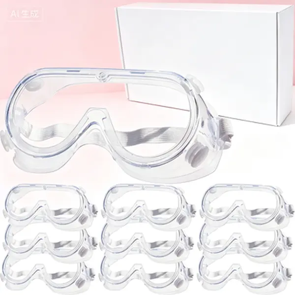 Safety Goggles 10 Pack, Anti-Fog Protective Eyewear for Lab Work and Construction, Lightweight Over-Glasses Design, Splash Resistant Eye Protection for Science, Onion Cutting, and More, White