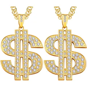 2 Pieces Dollar Sign Necklaces Halloween Plated Chain for Men Hip Hop Dollar Sign Chain for Men