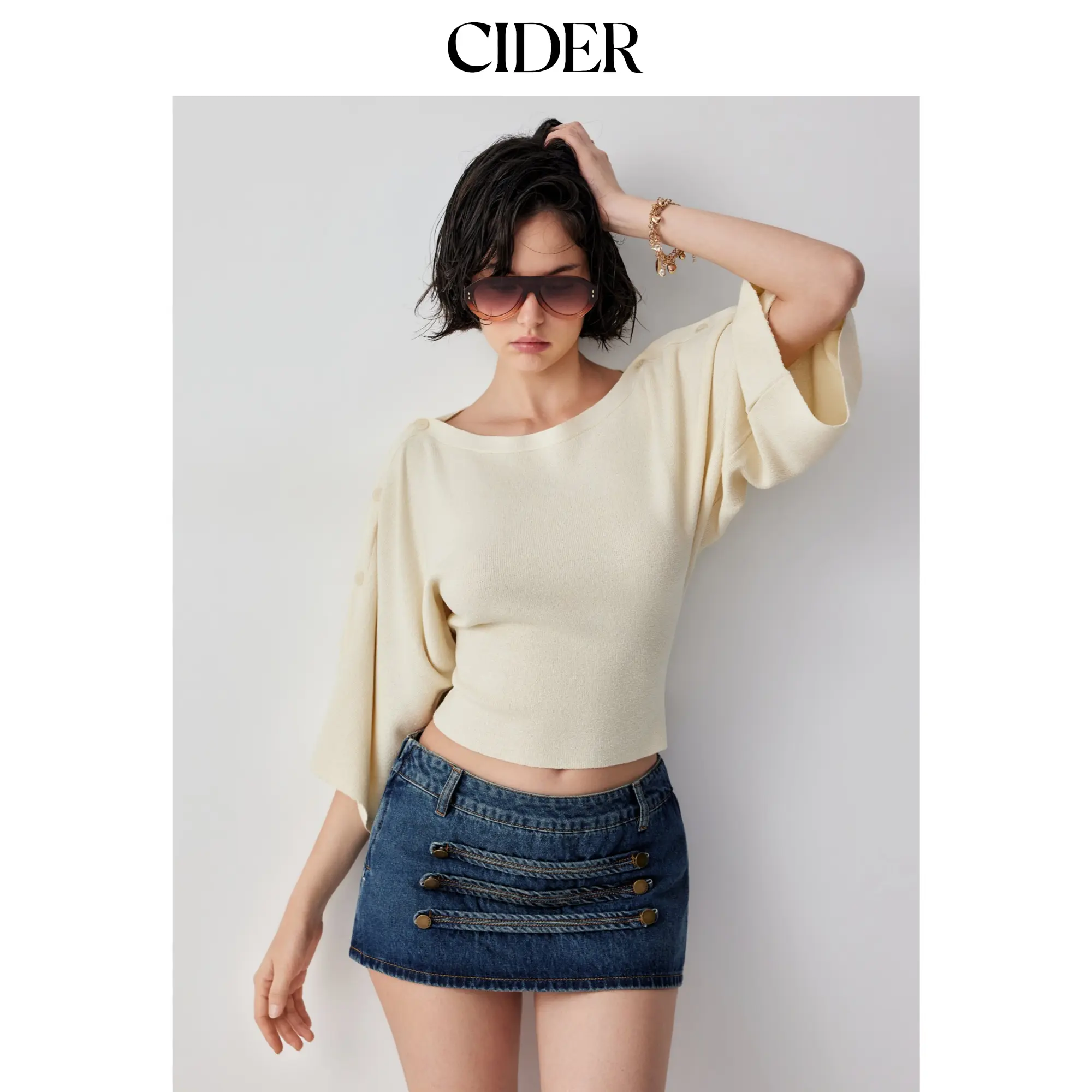 Cider Knit Boat Neck Batwing Sleeve Sweater