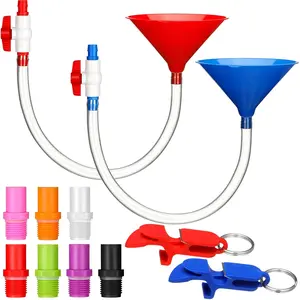 2 Pack Beer Bong Tube and Funnel with Valve Drinking Funnel Funny with 8 Interchangeable Mouthpieces 2 Shotgun Keychain Tool for Birthday Wedding Party