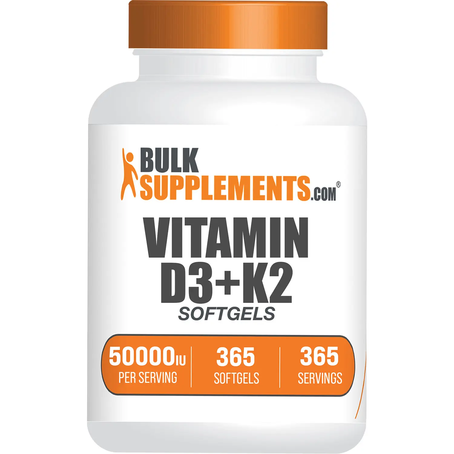 BulkSupplements - Vitamin D3 + K2 Softgels - 365 Softgels - 50000IU per Serving