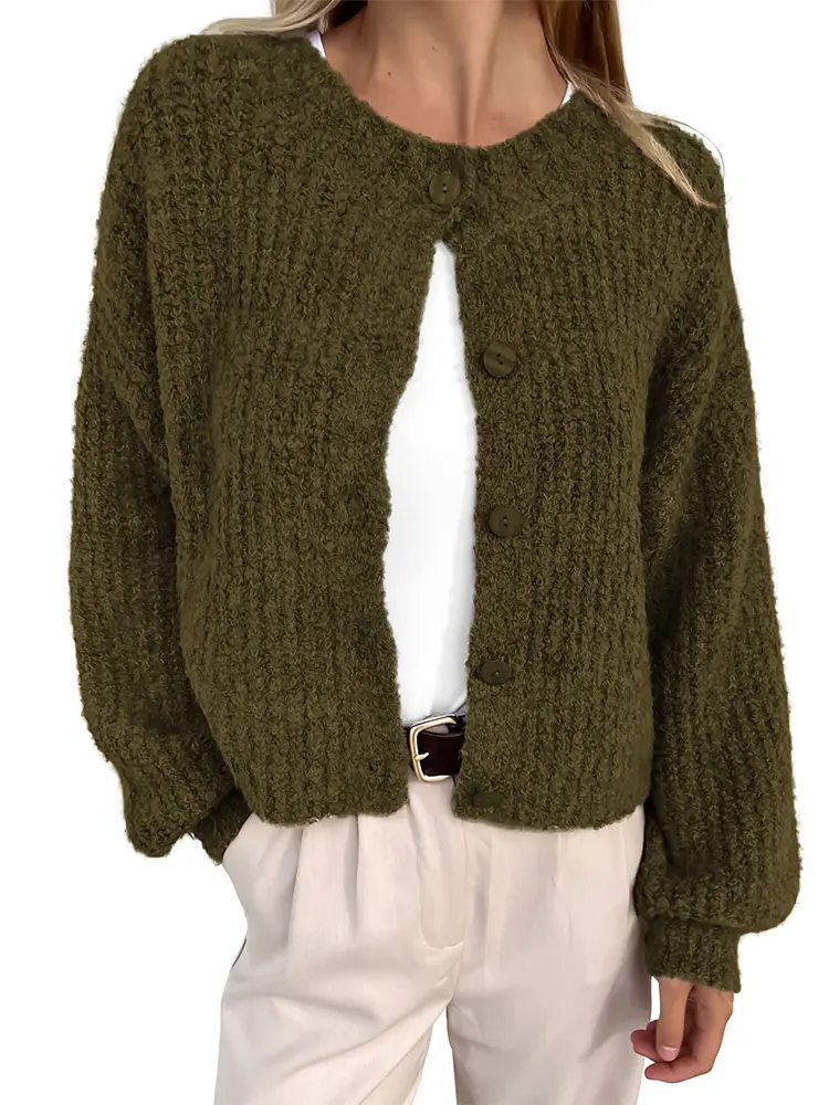 BTFBM Women's Chunky Knit Fall Cardigan Winter Long Sleeve Button Down Soft Loose Cropped Sweater Outwear