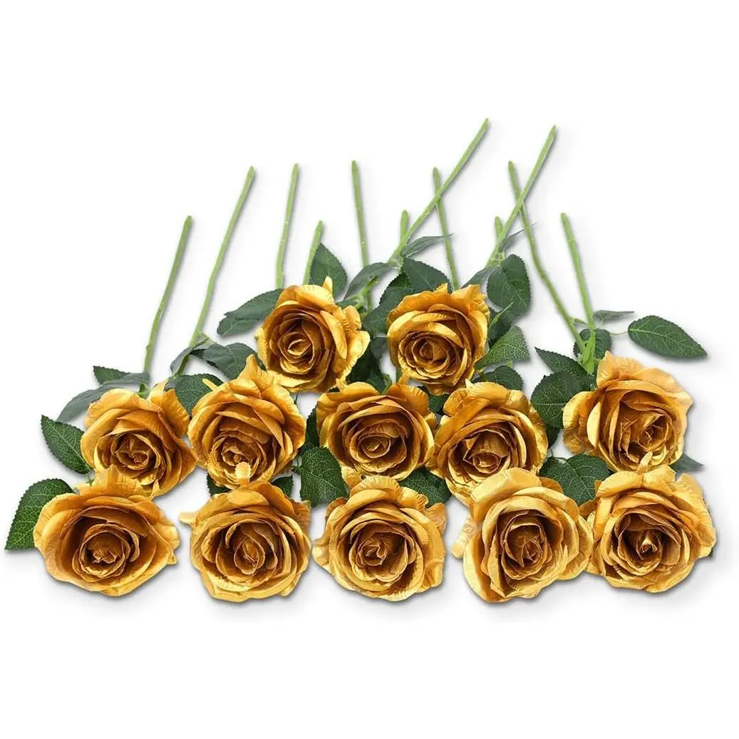 Realistic Artificial Flowers 12-Pack 21-Inch Long-Stem Silk-Plastic Roses with Bendable Stems, Organic Glass Real Touch Ivory Floral Decor, Halloween/Daily/Anniversary Home Table Centerpiece Bouquet (Colorful Accents Included)