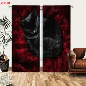 2D Flat 2-Piece Blackout Curtains Set, Red Velvet Plush Texture with Black Faux Fur Accent, Cozy Light Filtering Window Drapes for Bedroom Living Room, Soft Wavy Velvet Fabric & Smooth Faux Fur Trim, Contrast Color Decor for Warm & Comforting Ambia