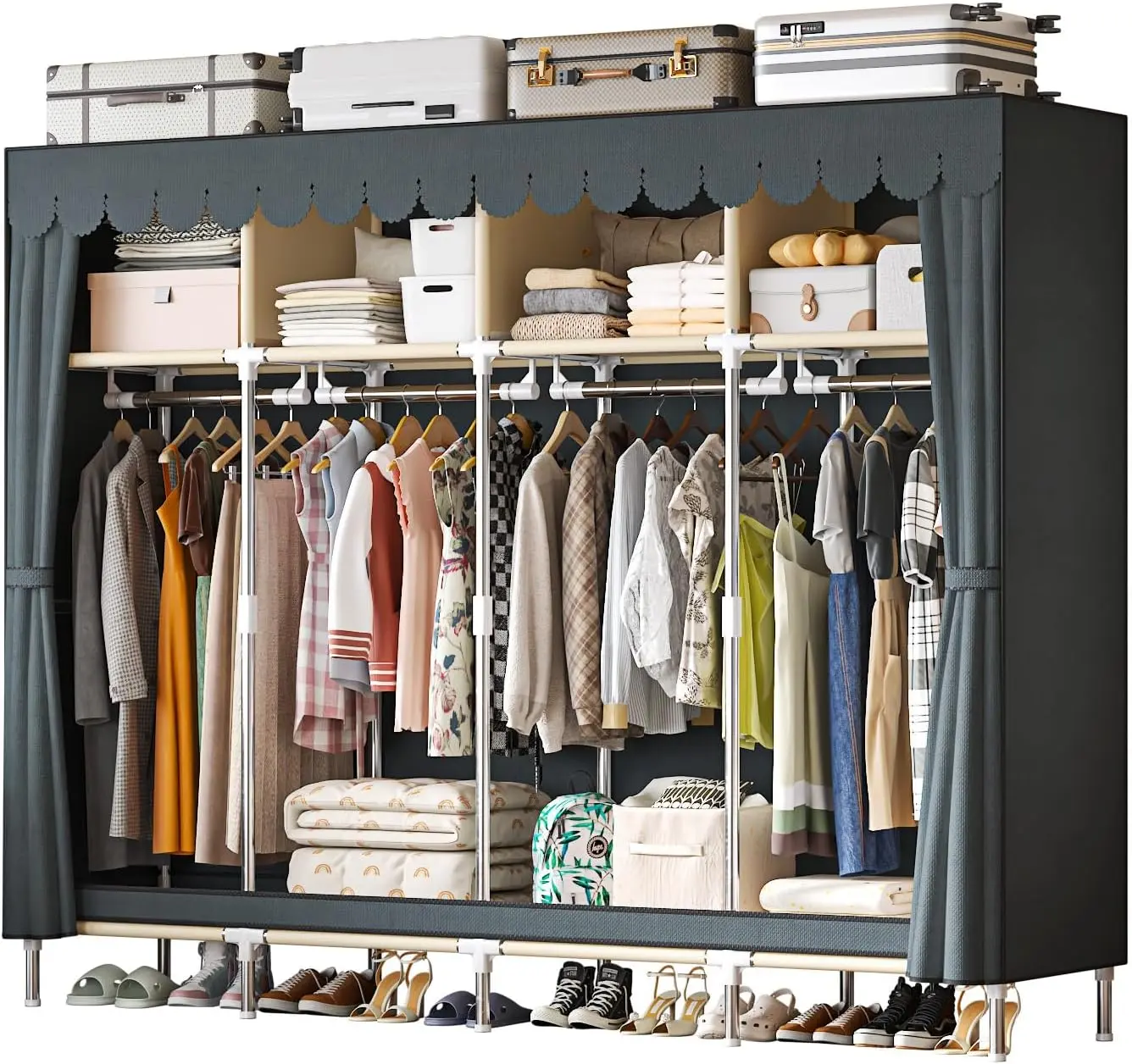 Portable Closet for Hanging Clothes 78.7 Inch Wide Portable Wardrobe Closet with Cover, 4 Storage Shelves and 4 Hanging Rod Sturdy Free Standing clothing storage Closet Organizer apartment living room furniture dressers for bedroom furniture set