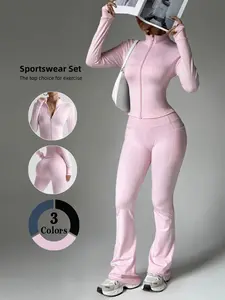 Women's INS-style niche high-end fitness set, slim-fit and figure-flattering yoga set for spring and summer. Ideal for gym wear, Sports Set, it includes a body-shaping slim jacket and butt-lifting high-waisted flared pants, available in multiple colors.