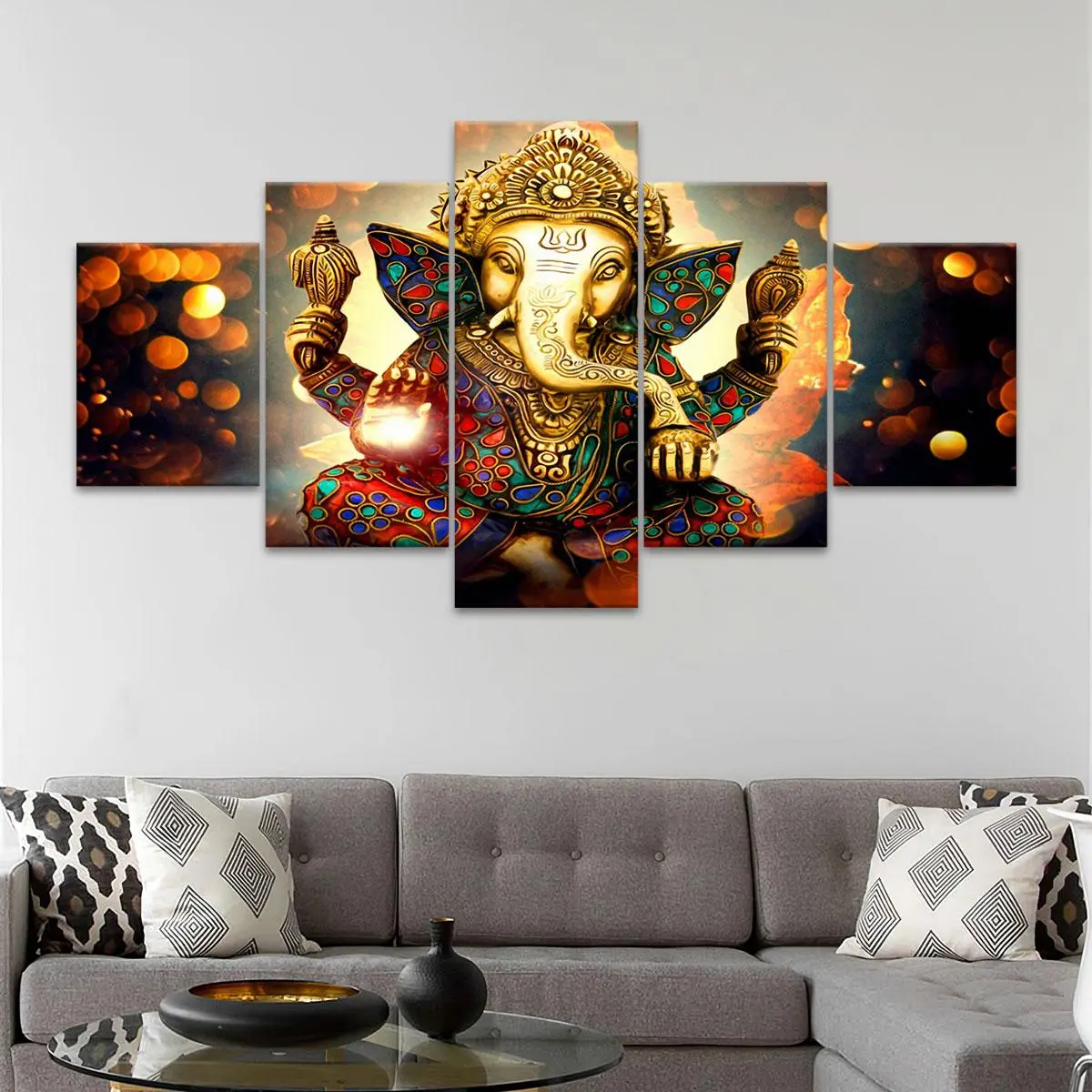 Ganpati Bappa Morya Wall Art, Hanging Wall Art, Decorative Artwork, 5 Counts Unframed Canvas Posters, Paintings & Art Prints, Home Poster, Home Decor, Art Work For Wall Decor, Ornaments, Wall Art Decoration