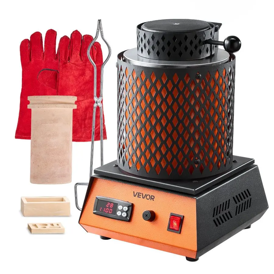 fathersdaygift VEVOR Electric Melting Furnace, 1500W Electric Metal Smelter Foundry, 2102/1150 Metal Smelting Machine with 5kg Ceramic Crucible, Gold Smelting Kit for Jewelry Making, Metal Bars, Metal Components