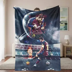 Soft Funny Throw Blanket Messi Football Flannel Blanket Soccer Star Print UltraSoft Lightweight Warm Cozy Perfect for Sports Fans Living Room Bedroom Decor Couch Throw Travel Birthday Gift Holiday Present.
