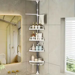4-Tier corner shower rack, rust-resistant stainless steel tension rod storage rack, height adjustable 47.2 to 102.0 inches, suitable for bathroom and tub organization, bathroom finishing and storage, shelves