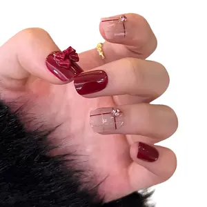 24pcs 3D Press on Nails Removable and Reusable False Nail with 3D Rhinestone Decors, Perfect for School Work and Everyday DIY Nail Art, Gorgeous Nail Art Kits, French Tip Manicure Care Kit, Fake Nails Set
