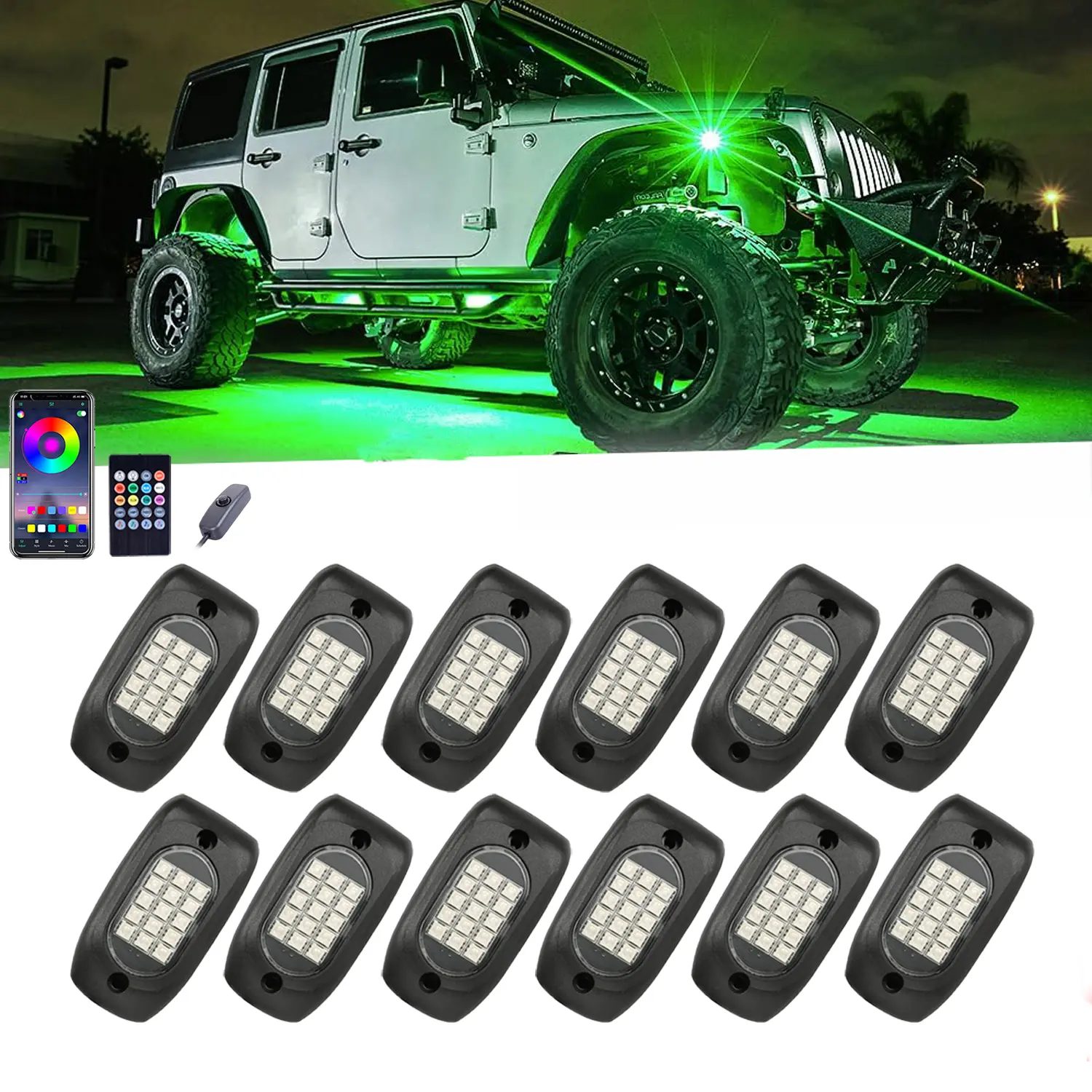 RGB Rock Lights for Trucks - 4/8/12 LED Pods Truck Accessories, App/Remote Control Adjustable Multi-Color LED Light with Extension Wire Music Mode, Exterior Underglow Kit for Motorbike, UTV SUV ATV