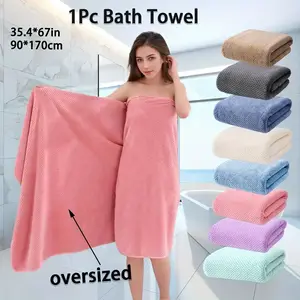 1pc oversized bath towel (35.4*67in/90*170cm), pineapple lattice pattern microfiber material, good water absorption, soft and comfortable, suitable for bathroom, fitness, hotel, household items, bathroom accessories, multi-color optional