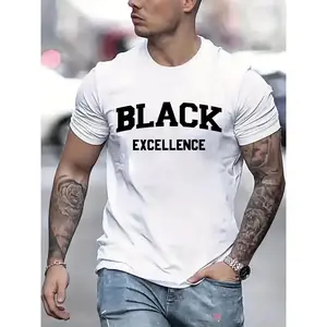 Men's Black Cotton T-Shirt with Bold "BLACK EXCELLENCE" Print - Relaxed Fit Short Sleeve, Comfort Round Neck, Retro Streetwear Style, Machine Washable for Autumn & Year-Round Casual Wear, Streetwear Fashion graphic tee men's t shirts Oversized Crewneck