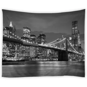 BCNEW New York City Night View Tapestry Black and White Brooklyn Bridge Manhattan Skyscrapers Wall Hanging Tapestries Polyester Fabric Wall Decor for Bedroom Dorm College Living Room
