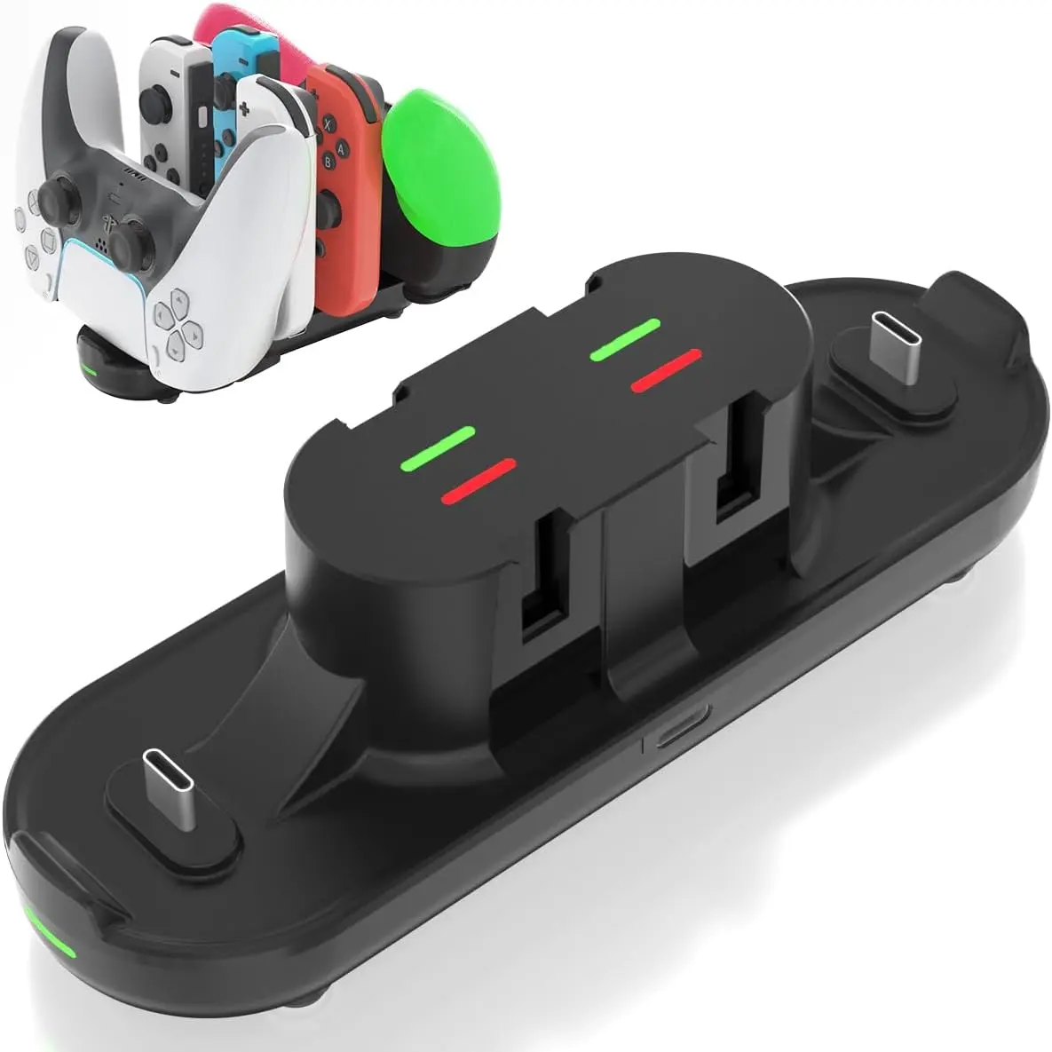 Switch Controller Charger for Nintendo Switch, Charging Dock with JoyCon/Pro / PS5 Controller, Charger Station with LED Indicator and Charger Cable for JoyCons, 6 in 1 Nintendo Gamepad Charging Dock