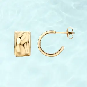 PAVOI Waterproof Chunky Hoop Earrings for Women - 14K Gold Plated Wide Textured Hoops - Stainless Steel Thick Gold Hoop Earrings - Lightweight Trendy Summer Jewelry