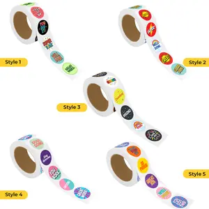 StickerJet Reward Roll, 2x2 in Round Labels, 500 Stickers per Roll, Assorted Designs, Bright & Colorful Motivational Durable Adhesive Labels for Kids’ Homework & Classroom Teachers