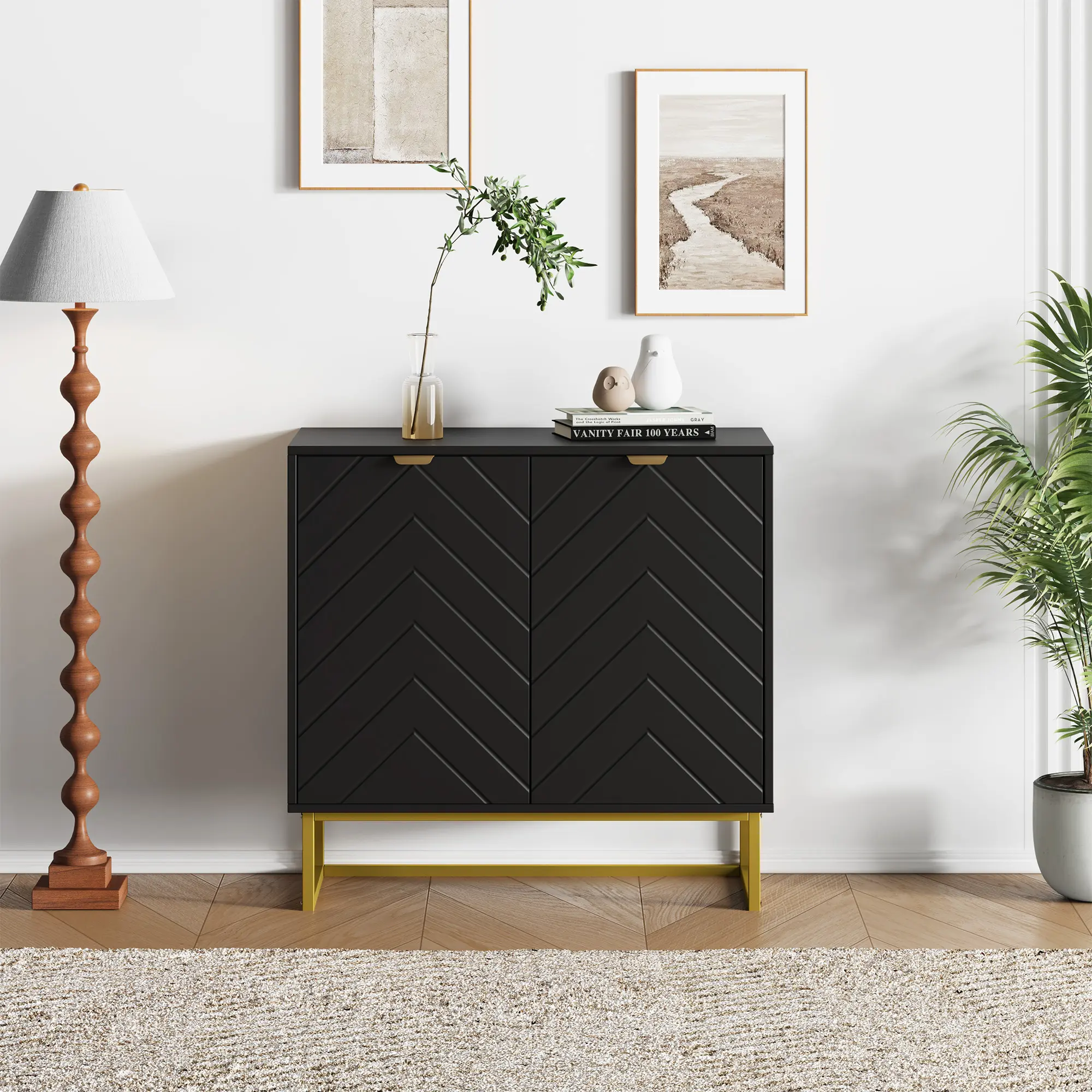 Garvee Modern Buffet Sideboard with 2 Doors and Shelf Wood Credenza Console Cabinet Black