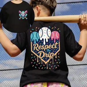 Youth Baseball Respect Drip Ice Cream Shirt, Sport Outfit For Boys, Boy Baseball Life Shirt, Ice Cream Drip tee, Trendy Summer Back to School Outfits, Game Day Graphic Tee, Y2k Style Print, Youth Shirt Available In Sizes XS–XL