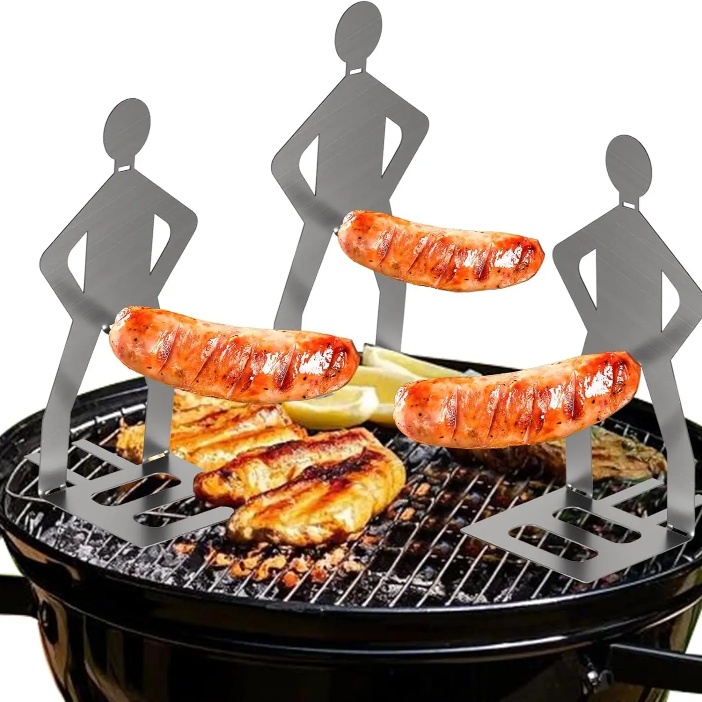 3-Piece Barbecue Sausage Rack Set, Stainless Steel Hot Dog BBQ Tools, Barbecue Utensils, Fun Outdoor Grilling Accessories, Essential Humorous Gifts for Men