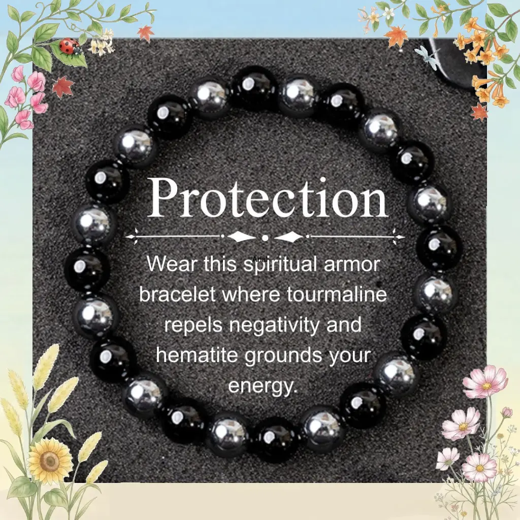 Protection Black Tourmaline & Hematite Bracelet – Grounding Energy Shield | 8mm Unisex Crystal Beads | Daily Wear Gift