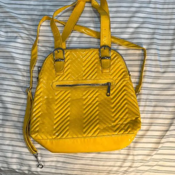 Big Buddha Large Yellow Pattered Purse with Adjustable Straps and Zippered Pocket
