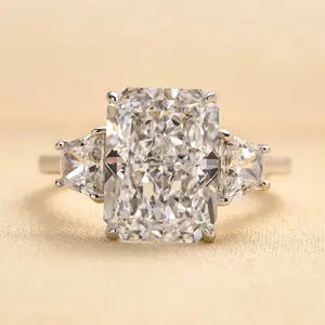 RODIFFY 5.0ct Three Stone Radiant Cut Engagement Ring In Sterling Silver,5A Cubic Zirconia Promise Ring