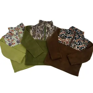 Kids Hunting Camo Long Sleeve Pullover Cozy Soft Fall Outdoor Adventures Toddler Clothes in Brown and Olive Green