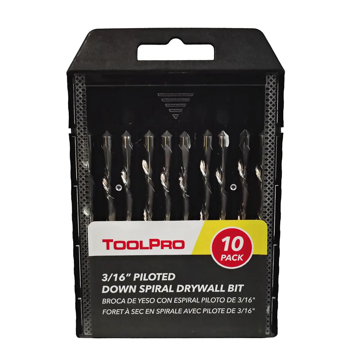 TOOLPRO 3/16 in. Piloted Downward Spiral Drill Bit - Heavy-Duty, 10-Pack Bulk-Packaged, High Speed, for Cutting Drywall, Cut-Out Can Lighting, All Seasons